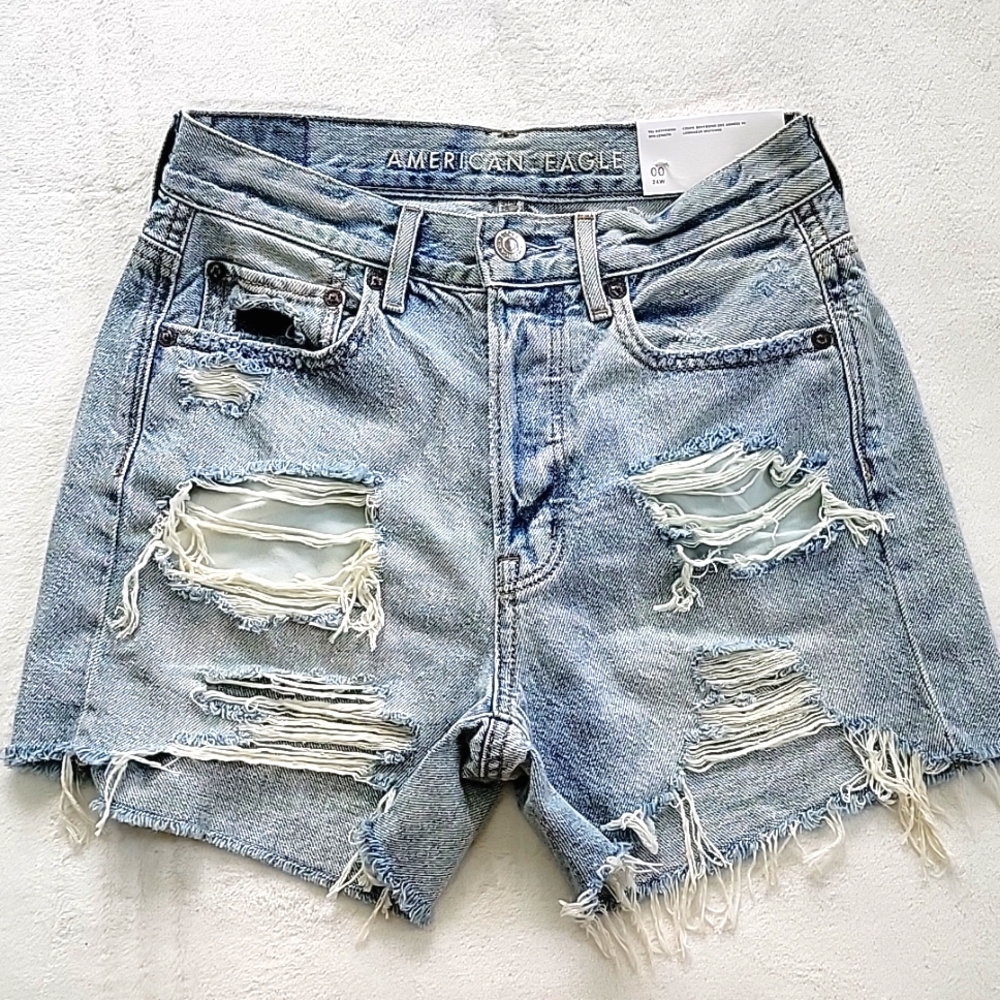 🦋 Nwt! American Eagle 90s Boyfriend Mid length 00 Denim Shorts